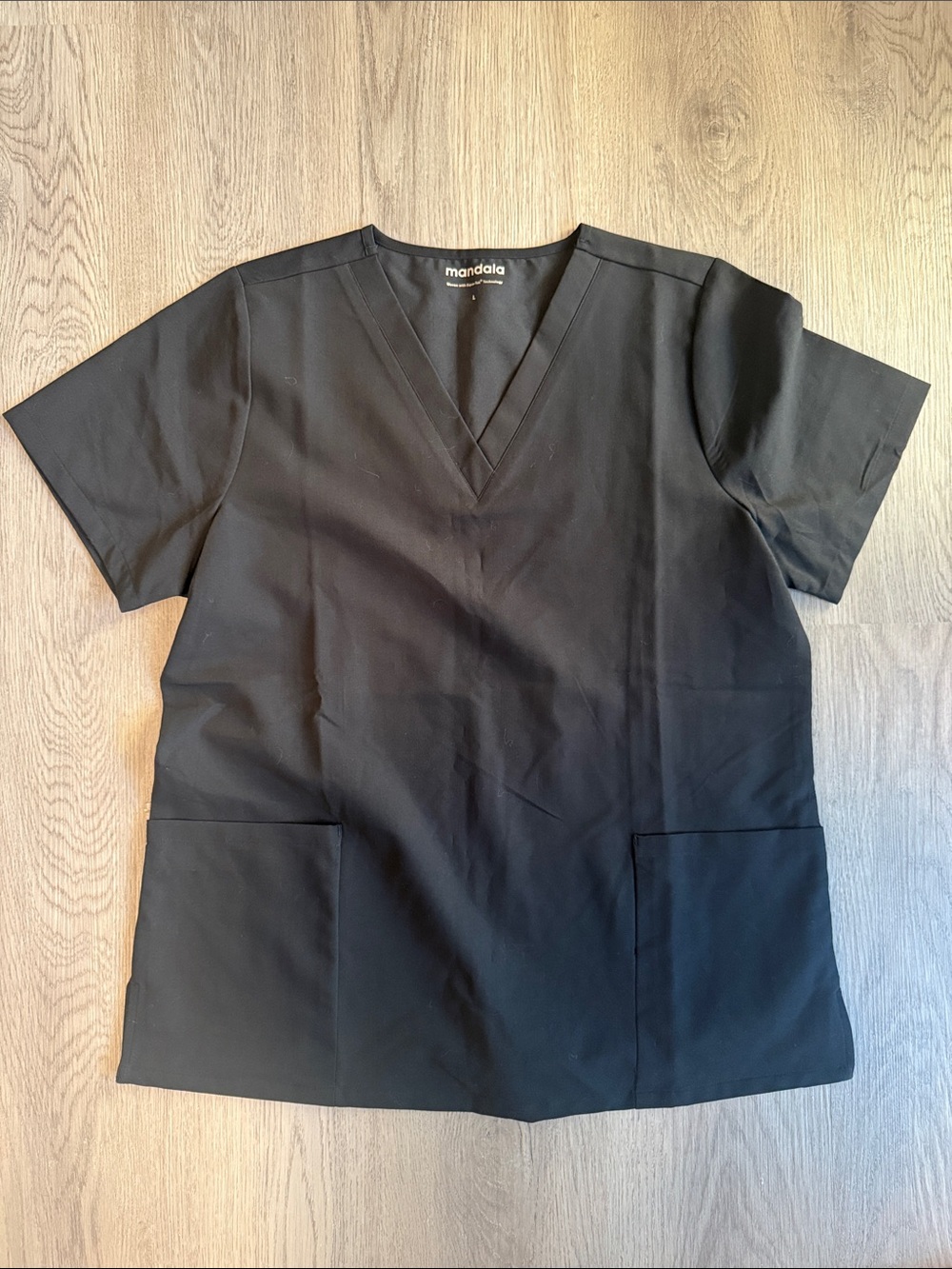 Mandala Black V-Neck Scrub Top